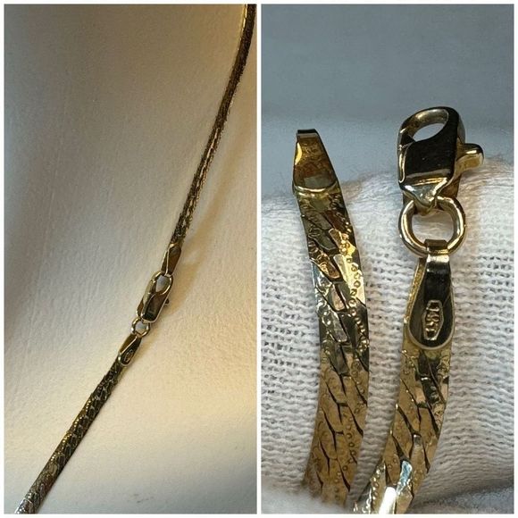 14K Yellow Gold Italy Herringbone Necklace 18” - Picture 5 of 6